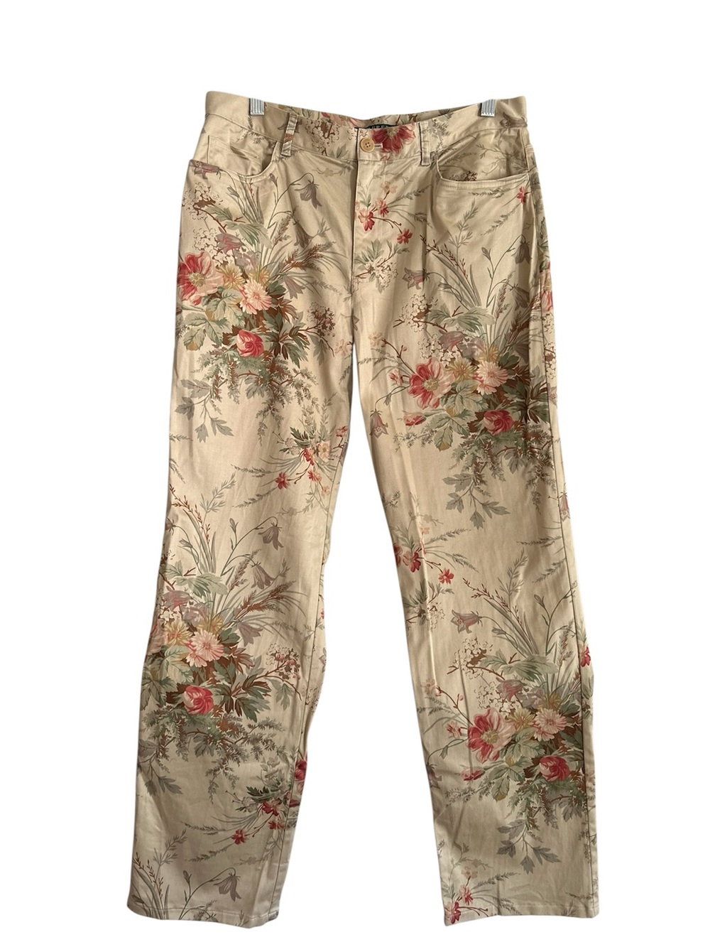Lauren Ralph Lauren Women's 16 Floral Print Cotton Stretch Pants Beige Floral